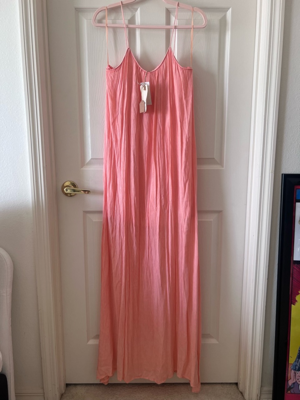 Boho Me Coral Spaghetti-Strap Maxi Dress Large NWT
